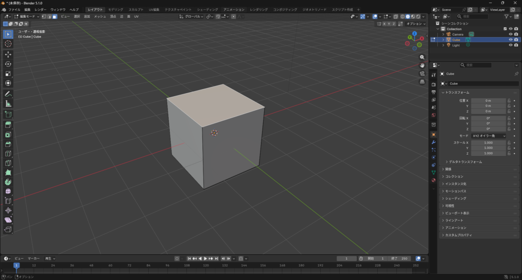 blenderのエディットモードで、面選択した状態